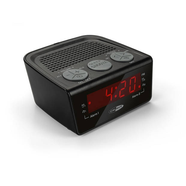 Caliber Wekkerradio met FM-radio en Dual Alarm - Digitale Wekker met Groot Rood Display - Zwart (HCG014)