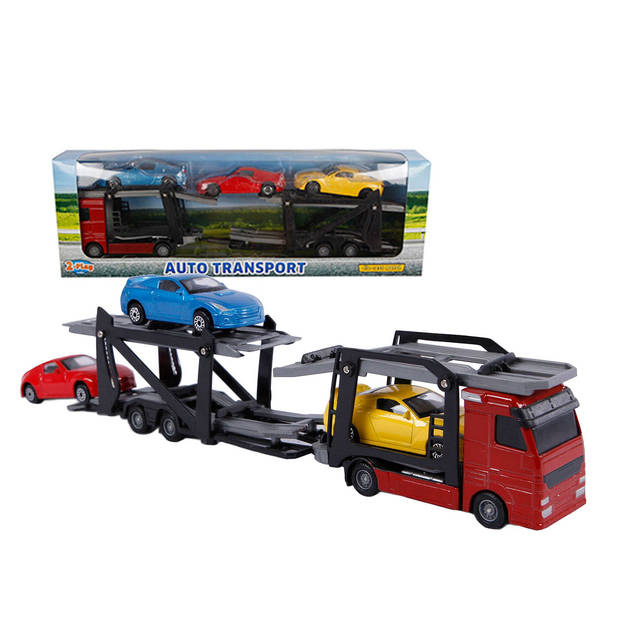 2-Play autotransporter diecast met 3 auto's 26 cm multicolor