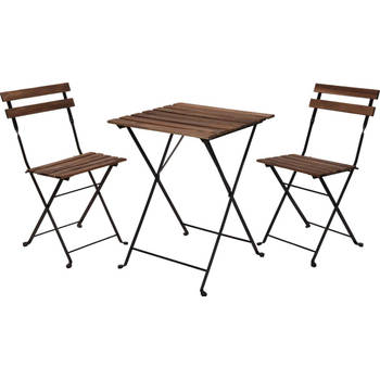 Relaxwonen - Bistro set - Tuinset - Tuintafel en stoelen - Zwart - Metaal - Hout