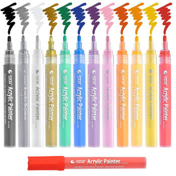 4artz® acryl stiften set - 12 kleuren - happy stone markers