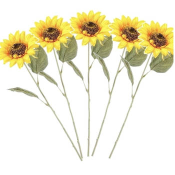 5x Gele zonnebloemen kunstbloemen 62 cm - Kunstbloemen