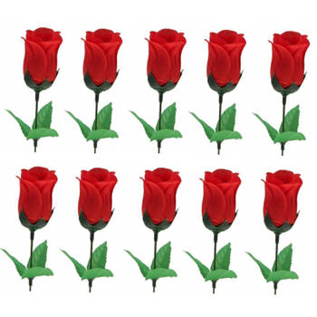 10x Super voordelige rode rozen 28 cm Valentijnsdag - Kunstbloemen