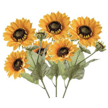 3x stuks zonnebloemen kunstbloemen 62 cm 3 knoppen - Kunstbloemen