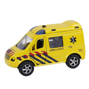 2-Play ambulance pull-back met licht en geluid 11 cm geel