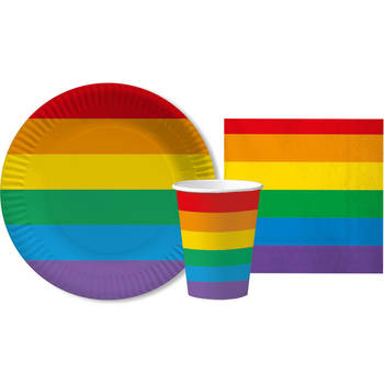 Regenbogen print feestje versiering pakket 10 bordjes/10 bekertjes/20 servetjes - Feestpakketten