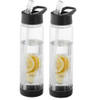 2x Drinkflessen/waterflessen tranparant met zwart fruit filter 740 ml - Drinkflessen