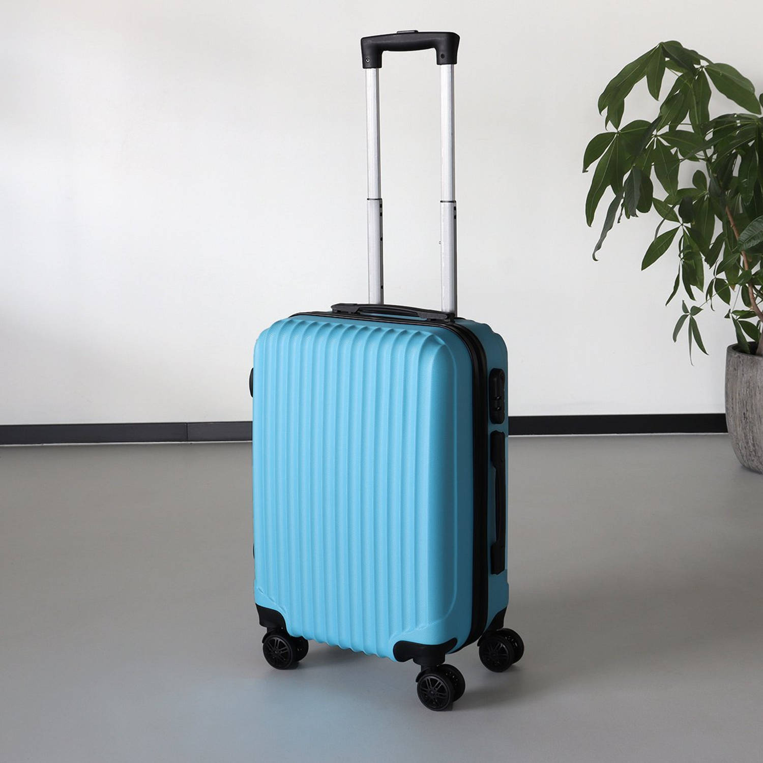Handbagage koffer 55cm blauw 4 wielen trolley met pin