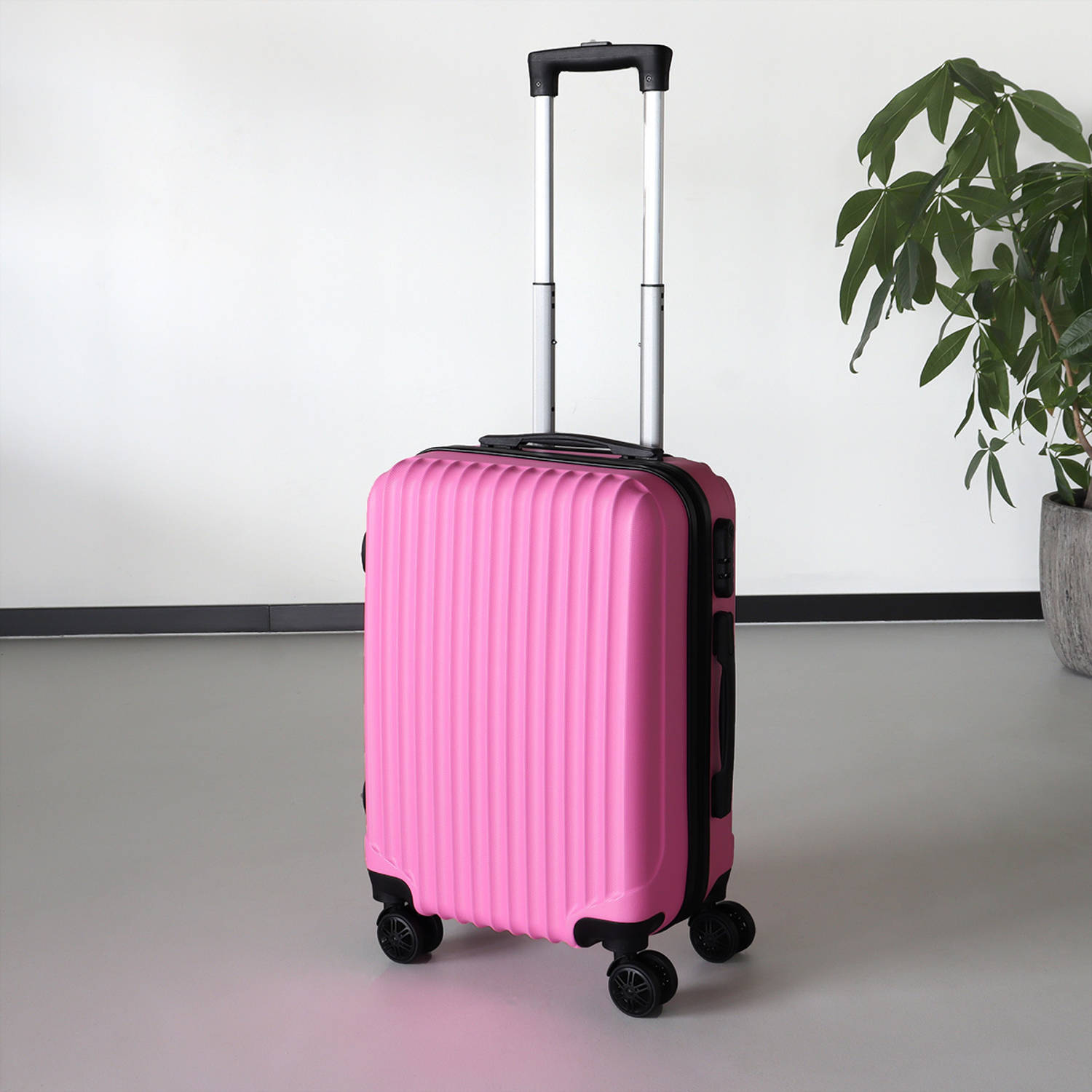 Handbagage koffer 55cm roze 4 wielen trolley met pin