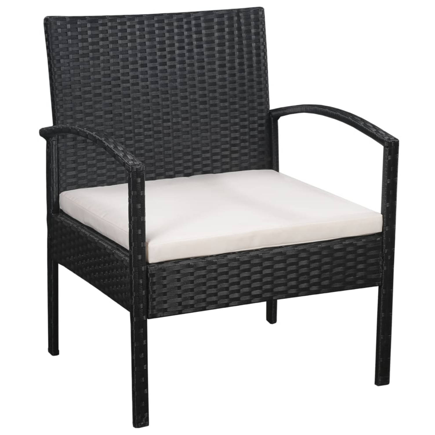 The Living Store Loungeset Poly Rattan - Zwart - 5-delig