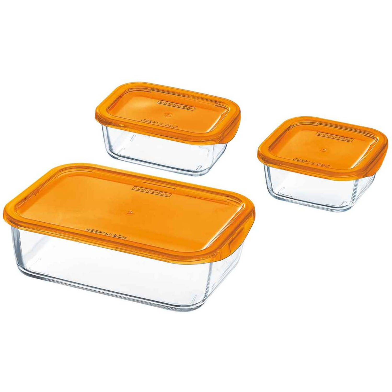 Luminarc Keep 'N Box Vershoudbak Glas - Oranje - Set-3