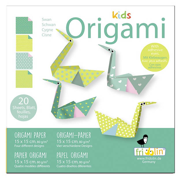 Fridolin origami Zwaan vouwen 15 x 15 cm 20 stuks multicolor