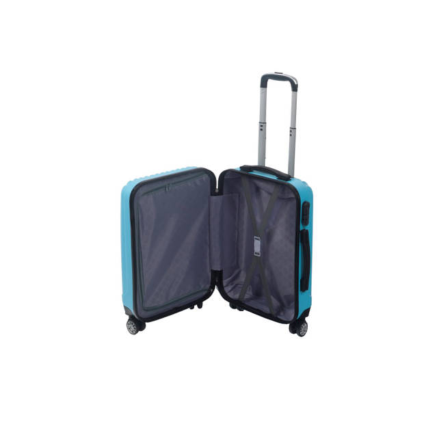 Handbagage koffer 55cm blauw 4 wielen trolley met pin slot