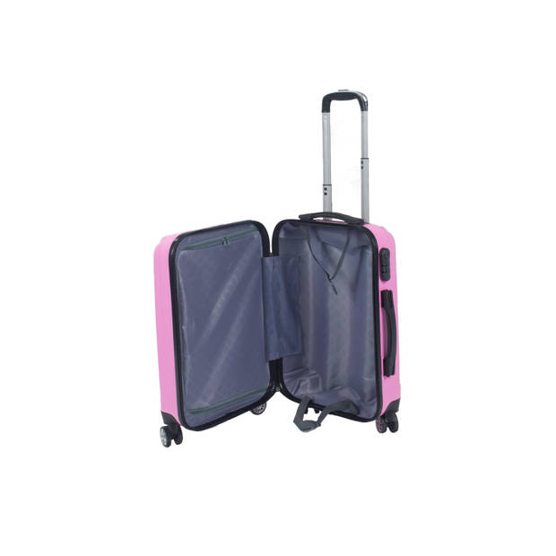 Handbagage koffer 55cm roze 4 wielen trolley met pin slot reiskoffer