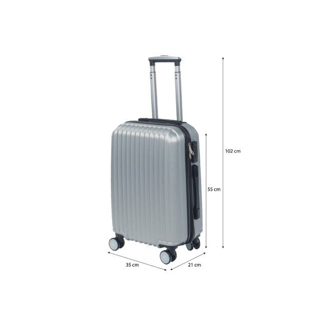 Handbagage koffer 55cm zilver 4 wielen trolley met pin slot