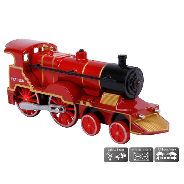 2-Play locomotief met licht en geluid pull-back 14 cm rood