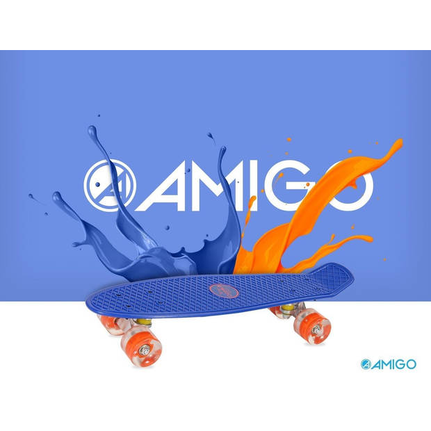 AMIGO skateboard met ledverlichting - ABEC 7 lagers - Blauw deck & Oranje wheels