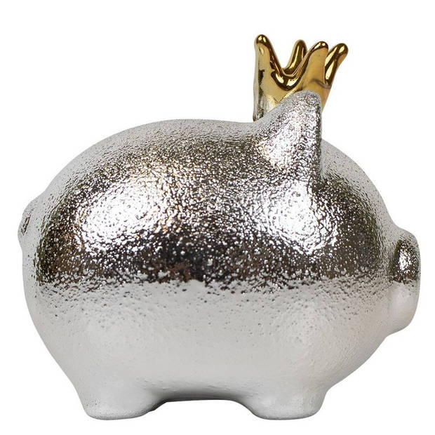 Spaarpot spaarvarken zilver met kroon 16 x 15 cm - Dieren spaarpotten varkens/biggen voor kinderen en volwassenen