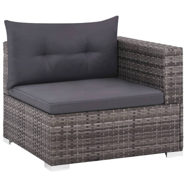 vidaXL 3-delige Loungeset met kussens poly rattan grijs