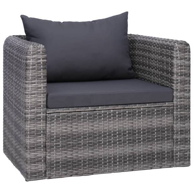 vidaXL 6-delige Loungeset met kussens poly rattan grijs