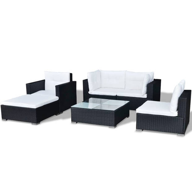 vidaXL 6-delige Loungeset met kussens poly rattan zwart