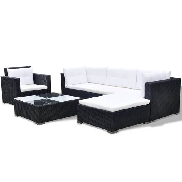 vidaXL 6-delige Loungeset met kussens poly rattan zwart