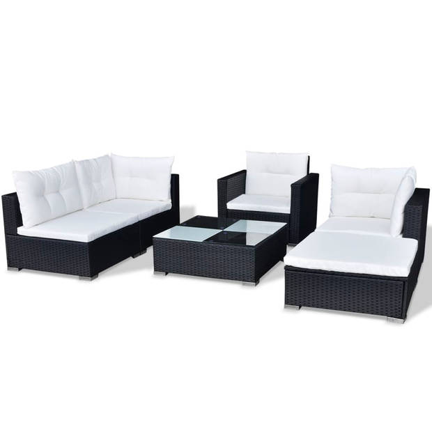 vidaXL 6-delige Loungeset met kussens poly rattan zwart