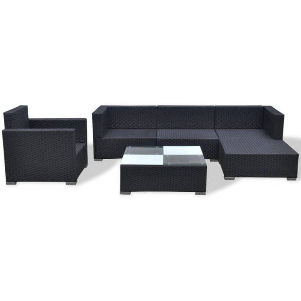 vidaXL 6-delige Loungeset met kussens poly rattan zwart