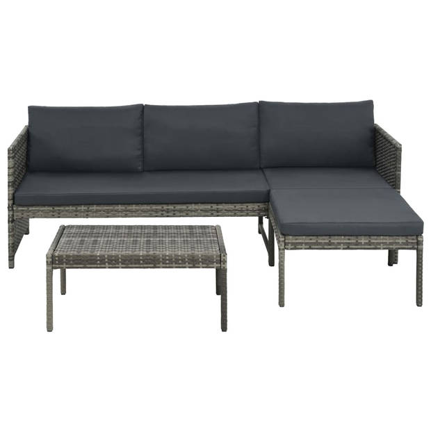 The Living Store Lounge Poly Rattan - 180x58x58cm - Grijs - Inclusief kussens