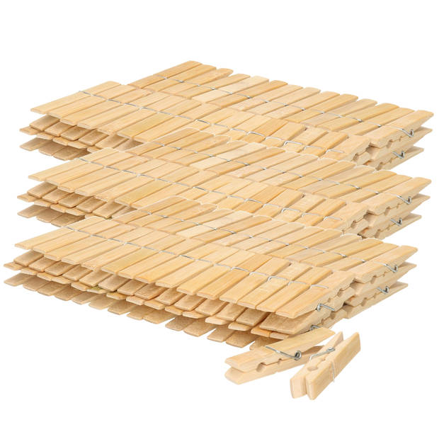 180x stuks stevige wasknijpers van bamboe hout 7 cm - Knijpers