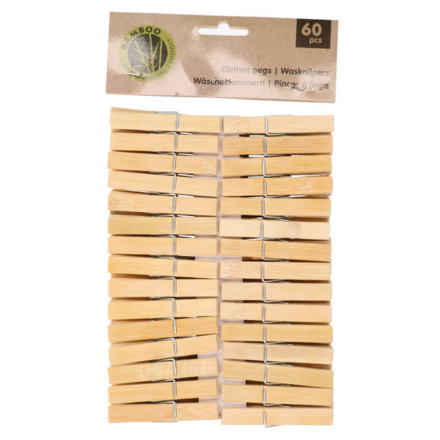 120x stuks stevige wasknijpers van bamboe hout 7 cm - Knijpers