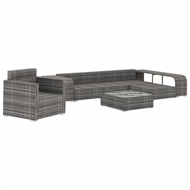 vidaXL 8-delige Loungeset met kussens poly rattan grijs