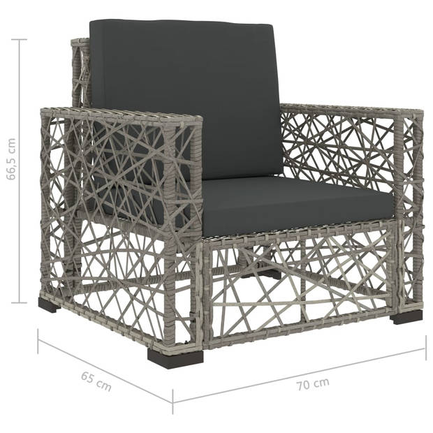 vidaXL 6-delige Loungeset met kussens poly rattan grijs