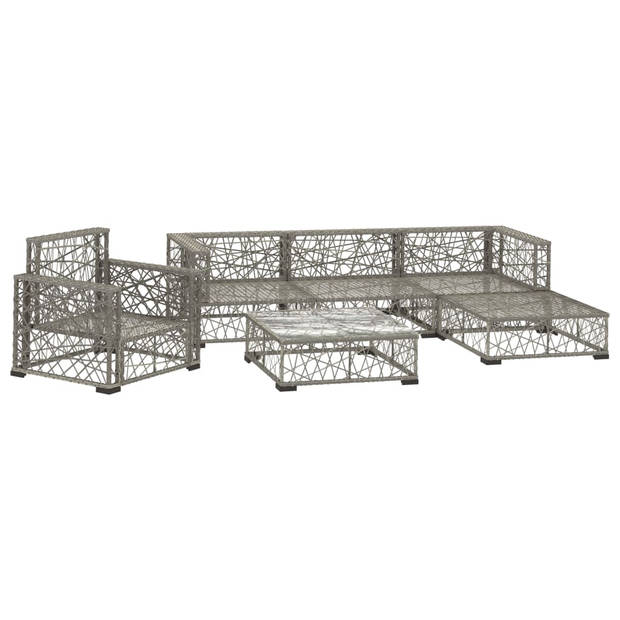 vidaXL 6-delige Loungeset met kussens poly rattan grijs