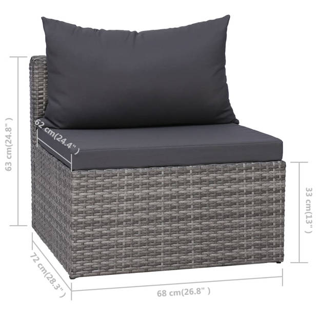 vidaXL 8-delige Loungeset met kussens poly rattan grijs