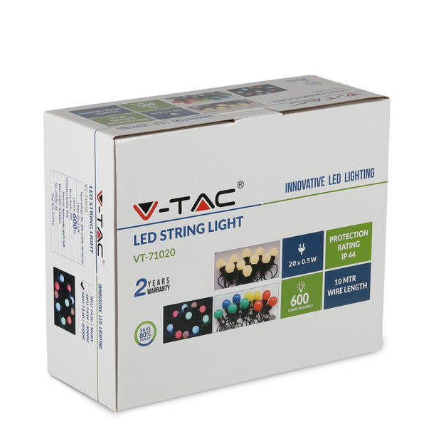 V-TAC VT-71020 LED-lampen voor String Lights - DC:24V - IP44 - 600 Lumen - RGB+Geel
