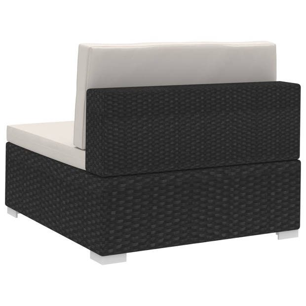 vidaXL 3-delige Loungeset met kussens poly rattan zwart