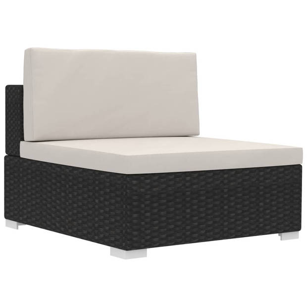 vidaXL 3-delige Loungeset met kussens poly rattan zwart