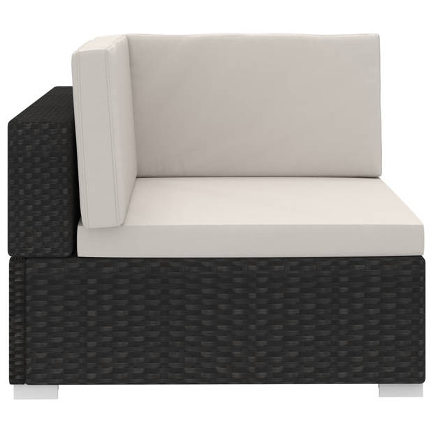 vidaXL 3-delige Loungeset met kussens poly rattan zwart