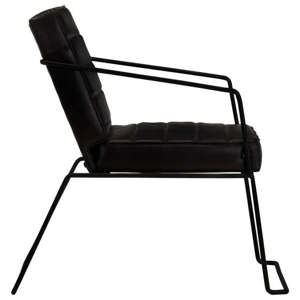 The Living Store Fauteuil Armstoel - 52x70x71cm - Zwart Echt Leer