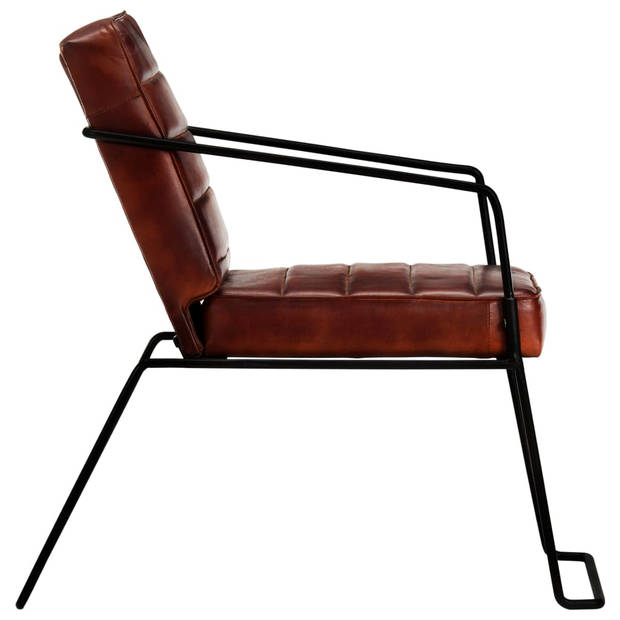 The Living Store Fauteuil Echt Leer - Armstoel - 52x70x71 cm - Donkerbruin/Zwart