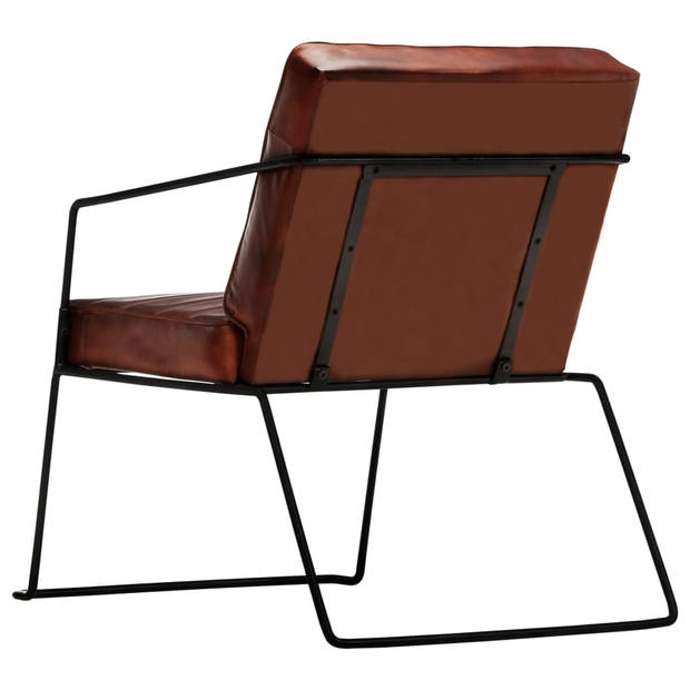 The Living Store Fauteuil Echt Leer - Armstoel - 52x70x71 cm - Donkerbruin/Zwart