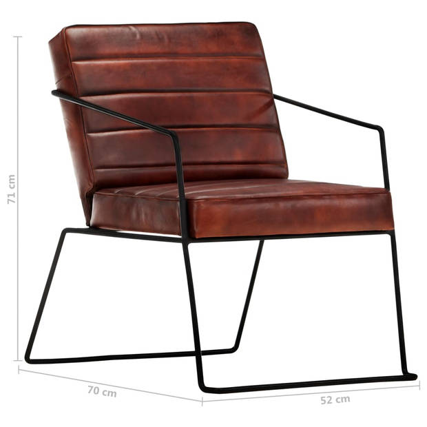 The Living Store Fauteuil Echt Leer - Armstoel - 52x70x71 cm - Donkerbruin/Zwart