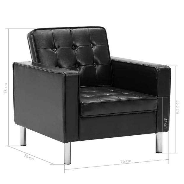 The Living Store Fauteuil Elegante - Woonkamer Kantoor Slaapkamer - 75x70x75 cm - Zwart - Kunstleer