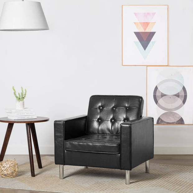 The Living Store Fauteuil Elegante - Woonkamer Kantoor Slaapkamer - 75x70x75 cm - Zwart - Kunstleer