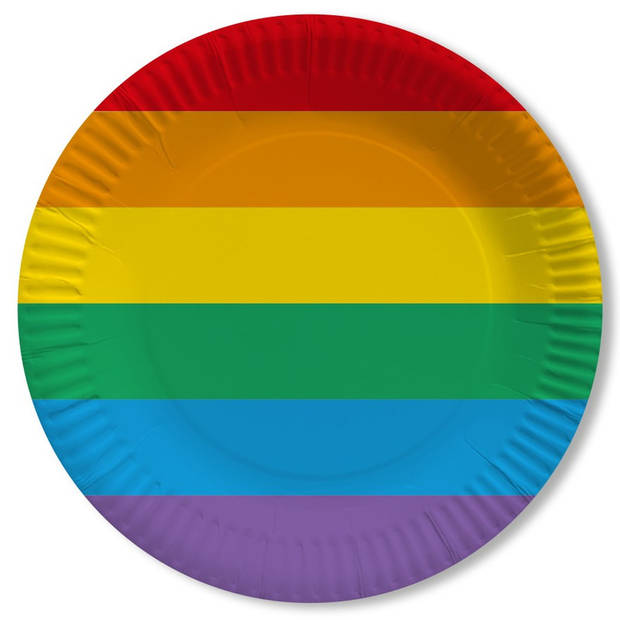 20x Regenboog thema Gay Pride versiering papieren wegwerp borden 23 cm - Feestbordjes
