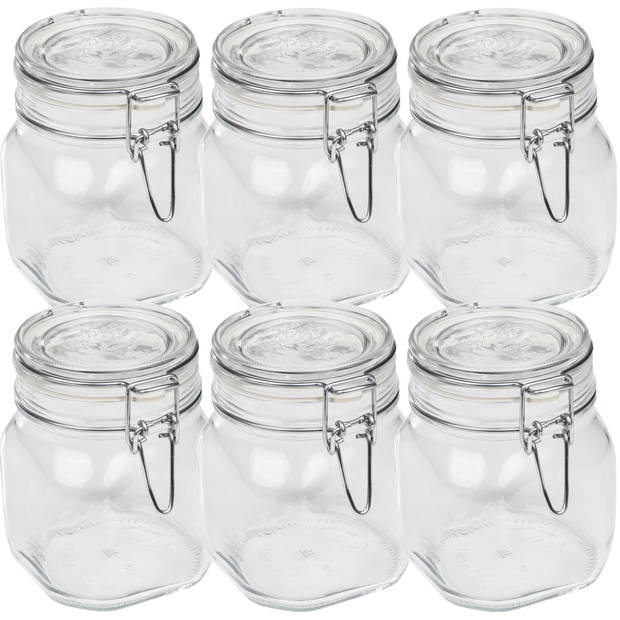 HI weckpotten/inmaakpotten - set 6x - 750 ml - met beugelsluiting - 10,5 x 13,5 cm - Weckpotten