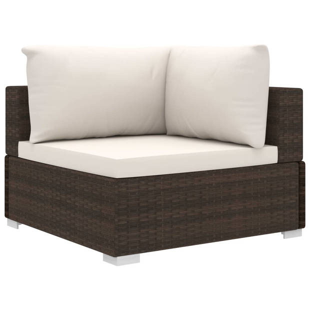 vidaXL 4-delige Loungeset met kussens poly rattan bruin