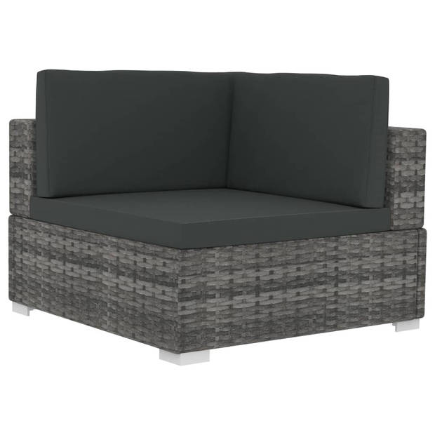 vidaXL 3-delige Loungeset met kussens poly rattan grijs