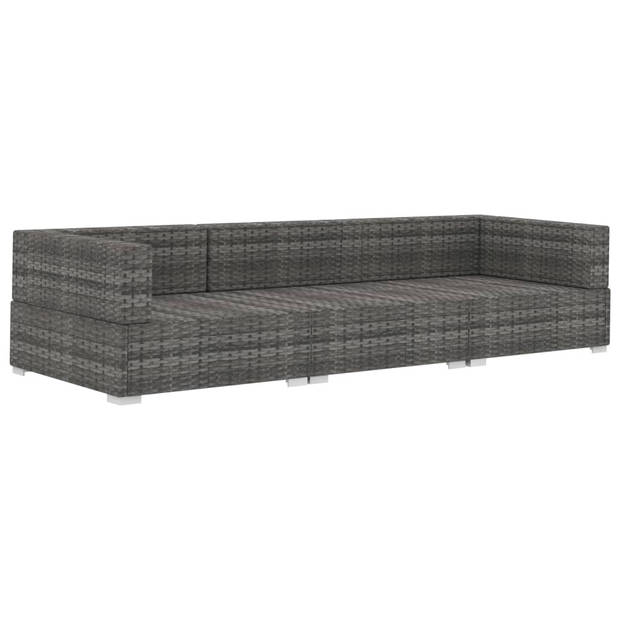 vidaXL 3-delige Loungeset met kussens poly rattan grijs