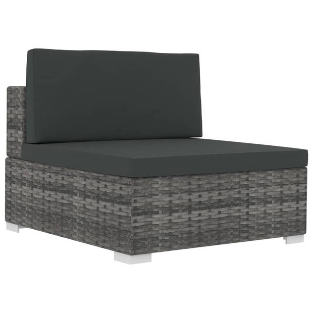 vidaXL 3-delige Loungeset met kussens poly rattan grijs